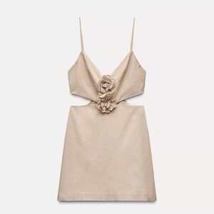 NWT Zara Floral Cut Out Dress in Light Tan size M